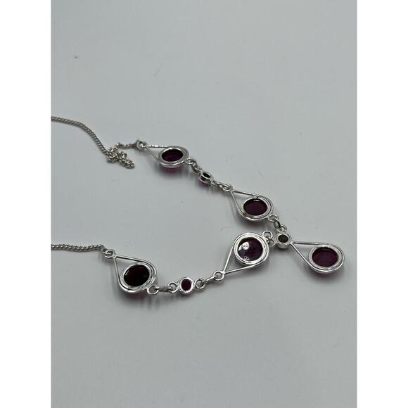Sterling Silver 925 Semi Precious Stone Garnet Y Necklace and Ring Set Sz 8 - Picture 16 of 16